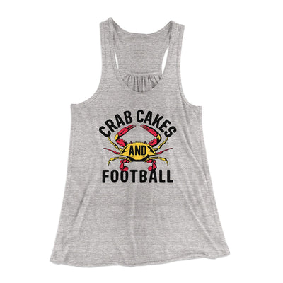 Crab Cakes and Football Women's Flowey Tank Top Athletic Heather | Funny Shirt from Famous In Real Life