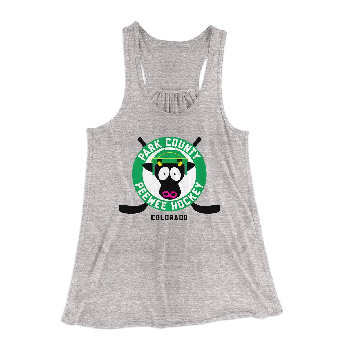 Park County Peewee Hockey Women's Flowey Tank Top Athletic Heather | Funny Shirt from Famous In Real Life