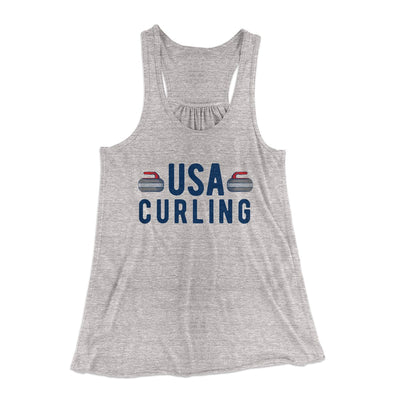 USA Curling Women's Flowey Tank Top Athletic Heather | Funny Shirt from Famous In Real Life