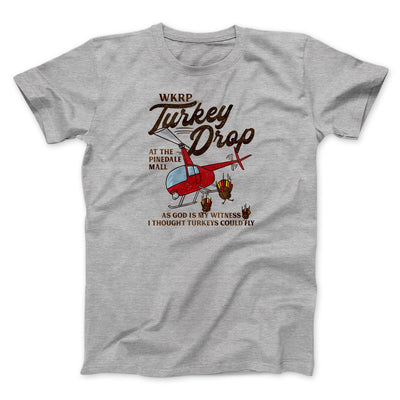 WKRP Turkey Drop Funny Thanksgiving Men/Unisex T-Shirt Athletic Heather | Funny Shirt from Famous In Real Life