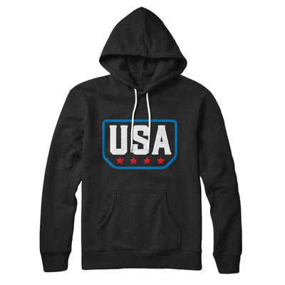 USA Badge Logo Hoodie Black | Funny Shirt from Famous In Real Life