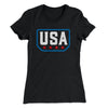 USA Badge Logo Women's T-Shirt Black | Funny Shirt from Famous In Real Life