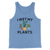 I Wet My Plants Funny Men/Unisex Tank Top Blue TriBlend | Funny Shirt from Famous In Real Life