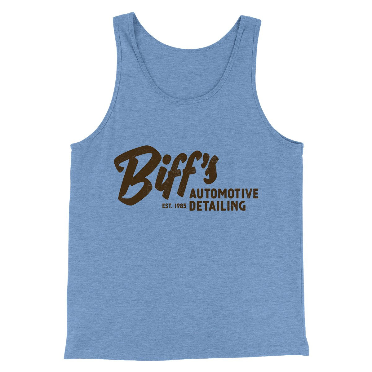 Biff's Auto Detailing Funny Movie Men/Unisex Tank Top Blue TriBlend | Funny Shirt from Famous In Real Life