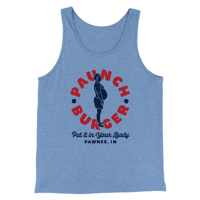Paunch Burger Men/Unisex Tank Top Blue TriBlend | Funny Shirt from Famous In Real Life