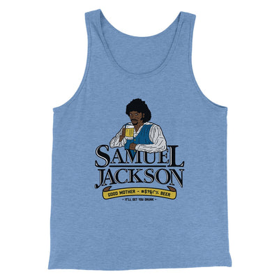 Samuel L. Jackson Beer Men/Unisex Tank Top Blue TriBlend | Funny Shirt from Famous In Real Life