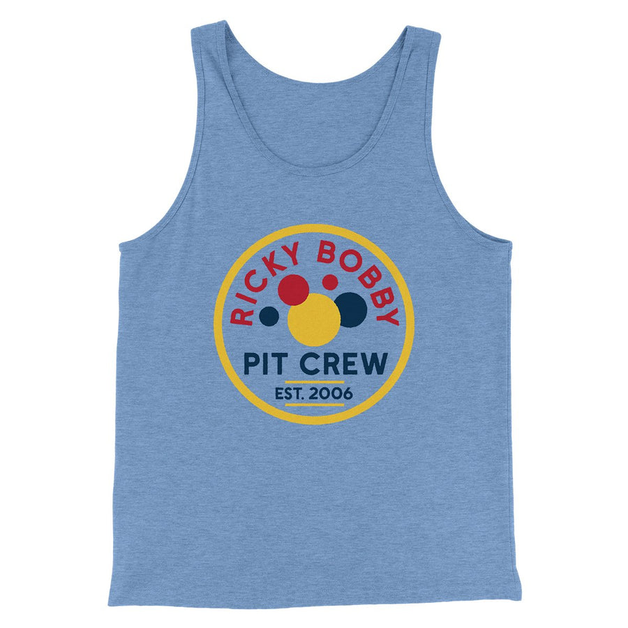 Ricky Bobby Pit Crew Funny Movie Men/Unisex Tank Top Blue TriBlend | Funny Shirt from Famous In Real Life