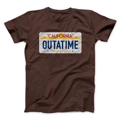 Outatime License Plate Funny Movie Men/Unisex T-Shirt Brown | Funny Shirt from Famous In Real Life