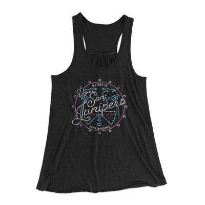 Visit San Junipero Women's Flowey Tank Top Black | Funny Shirt from Famous In Real Life
