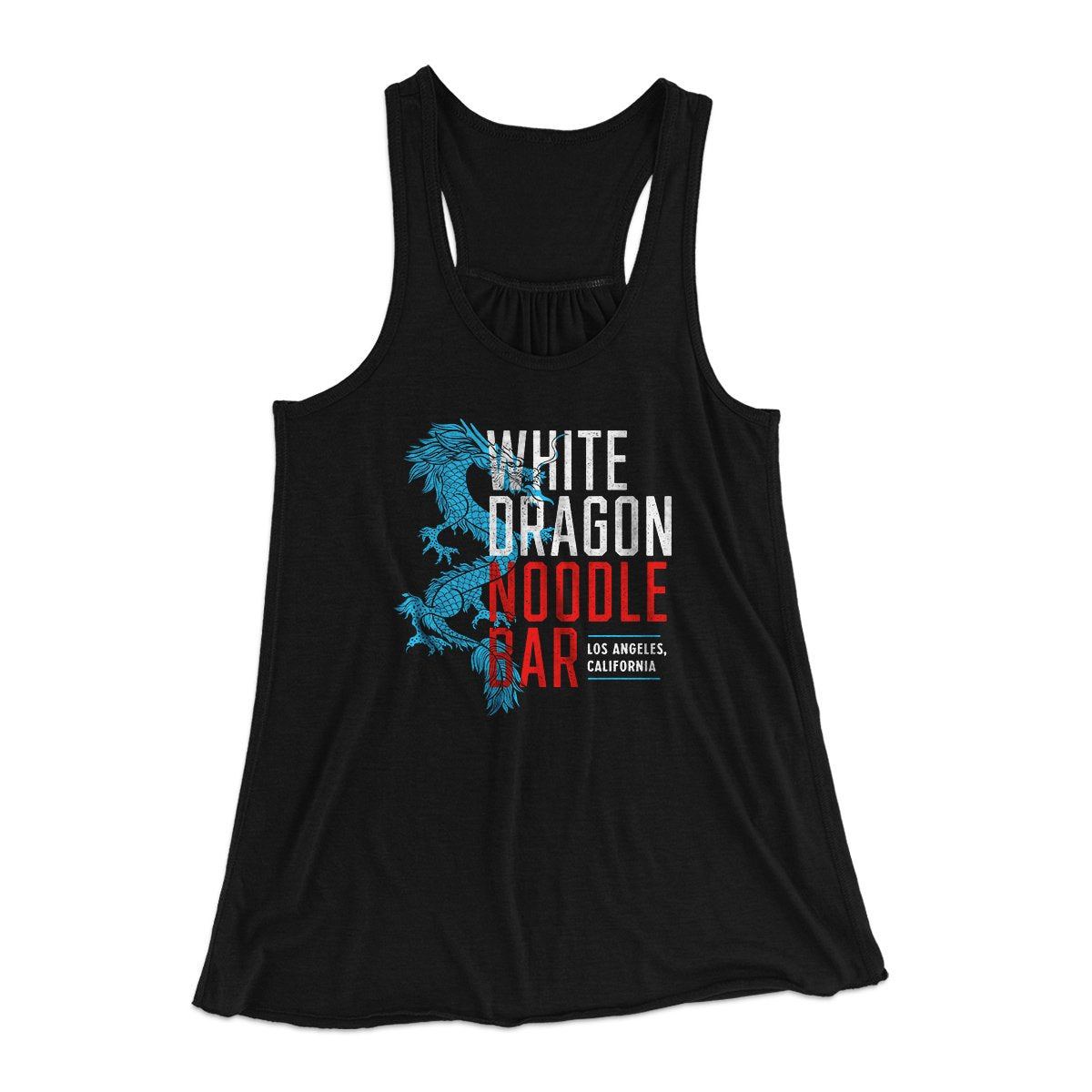 White Dragon Noodle Bar Women's Flowey Tank Top Black | Funny Shirt from Famous In Real Life
