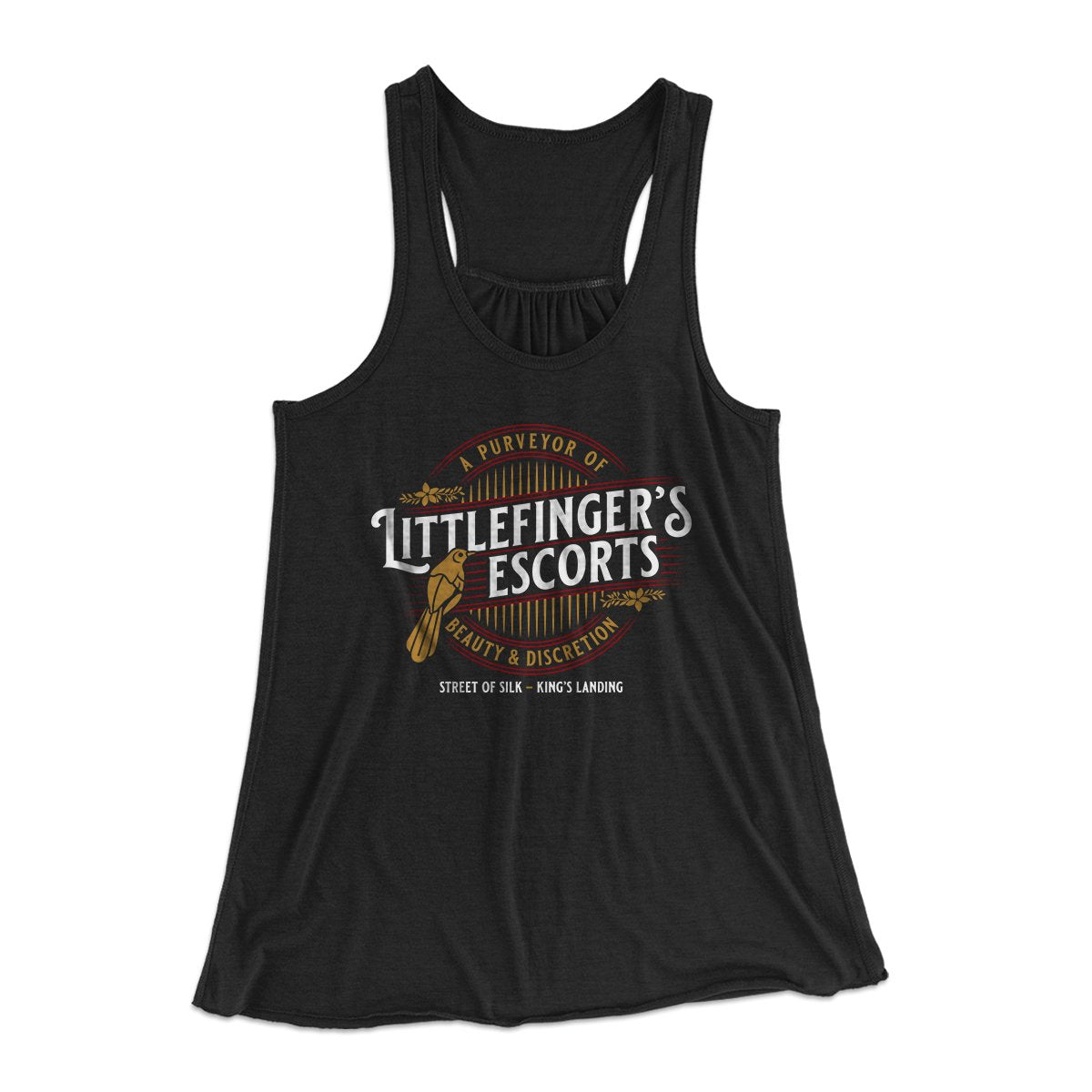 Littlefinger's Escorts Women's Flowey Tank Top Black | Funny Shirt from Famous In Real Life