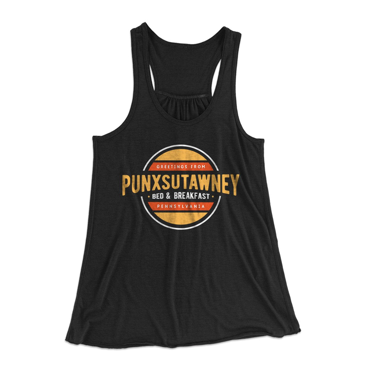 Punxsutawney Bed and Breakfast Women's Flowey Tank Top Black | Funny Shirt from Famous In Real Life