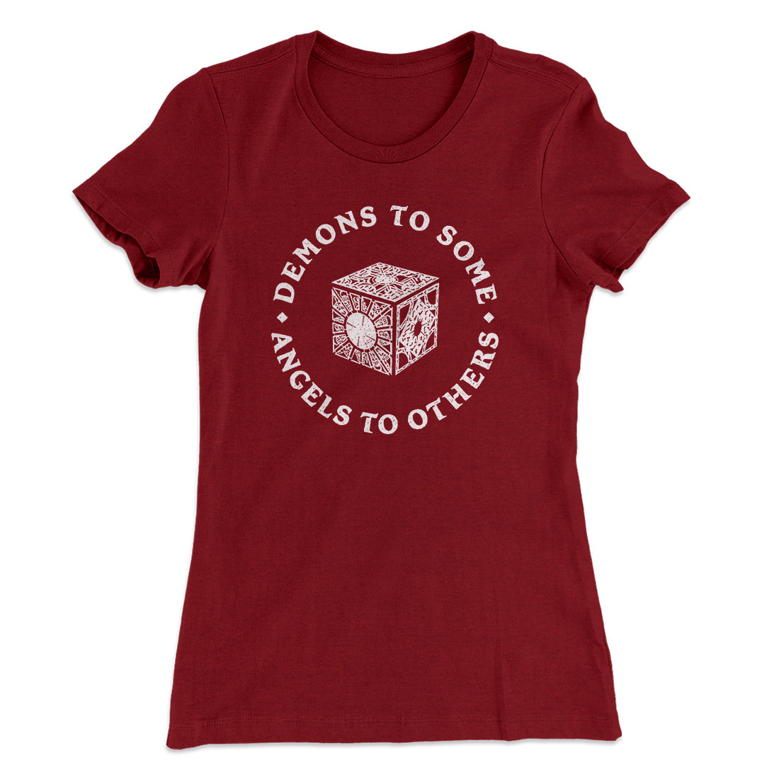 Demons To Some Angels To Others Women's T-Shirt Maroon | Funny Shirt from Famous In Real Life