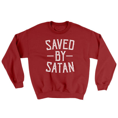 Saved By Satan Ugly Sweater Cardinal Red | Funny Shirt from Famous In Real Life