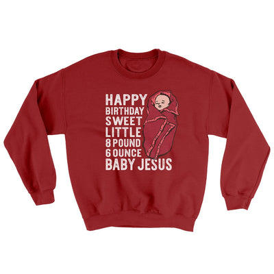 Happy Birthday Baby Jesus Funny Movie Men/Unisex Ugly Sweater Cardinal Red | Funny Shirt from Famous In Real Life