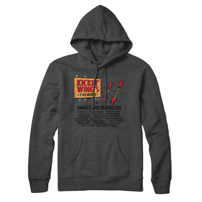 Kickin' Wing's Fireworks Hoodie Deep Heather | Funny Shirt from Famous In Real Life