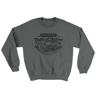 Black Phillip's Taste Of Butter Ugly Sweater Charcoal | Funny Shirt from Famous In Real Life