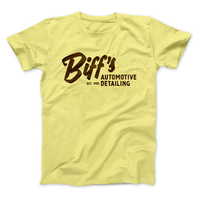 Biff's Auto Detailing Funny Movie Men/Unisex T-Shirt Maize Yellow | Funny Shirt from Famous In Real Life