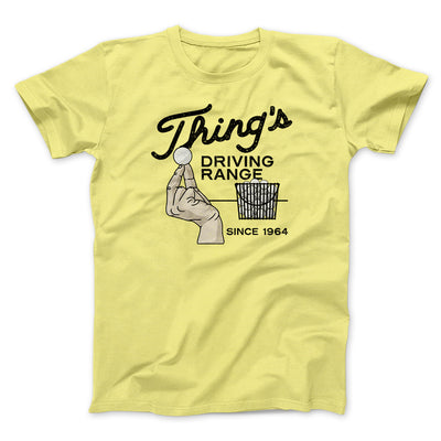 Thing's Driving Range Funny Movie Men/Unisex T-Shirt Maize Yellow | Funny Shirt from Famous In Real Life