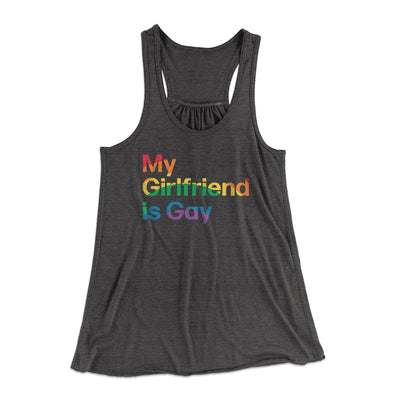 My Girlfriend Is Gay Women's Flowey Tank Top Dark Grey Heather | Funny Shirt from Famous In Real Life
