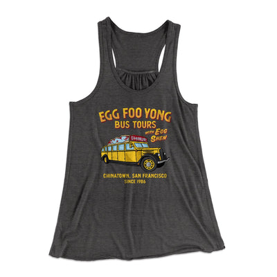 Egg Foo Yong Bus Tours Women's Flowey Tank Top Dark Grey Heather | Funny Shirt from Famous In Real Life