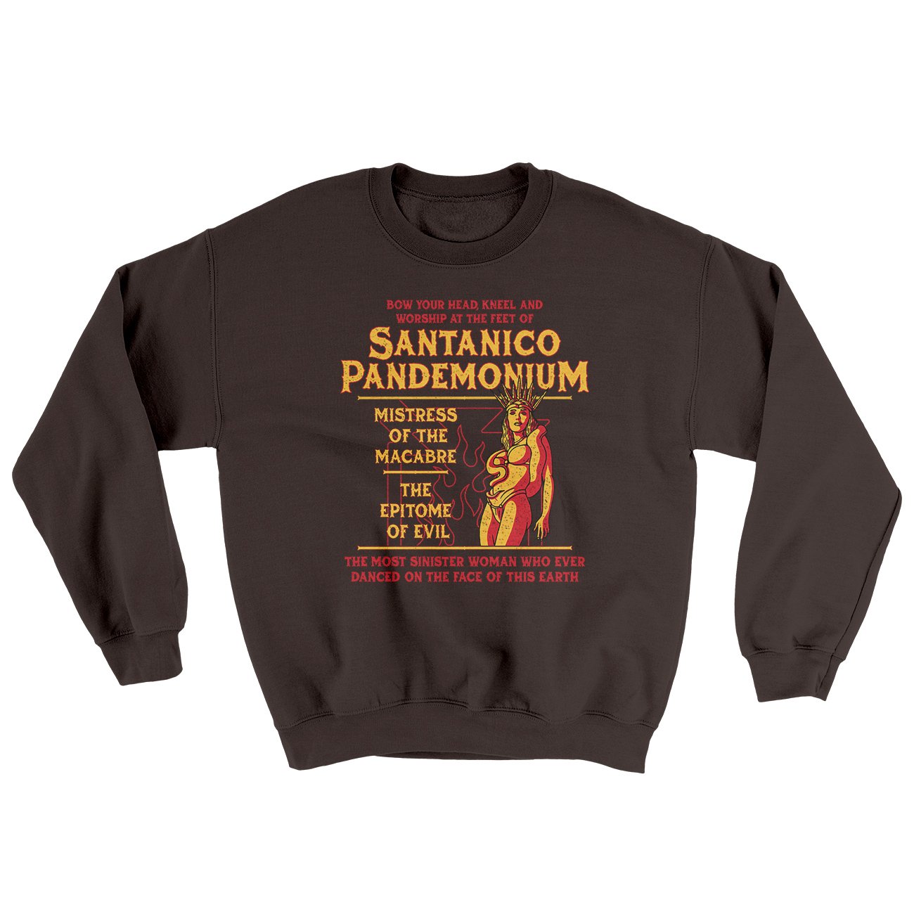 Santanico Pandemonium Ugly Sweater Dark Chocolate | Funny Shirt from Famous In Real Life