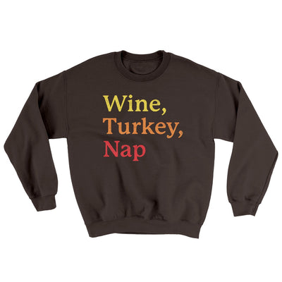 Wine, Turkey, Nap Ugly Sweater Dark Chocolate | Funny Shirt from Famous In Real Life