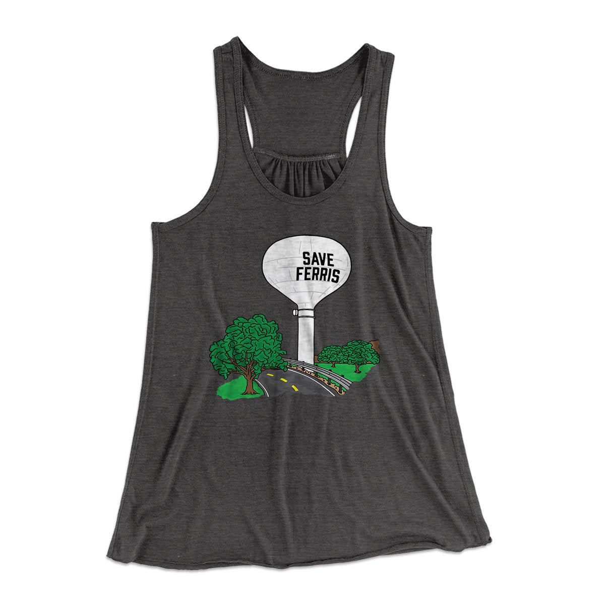Save Ferris Women's Flowey Tank Top Dark Grey Heather | Funny Shirt from Famous In Real Life