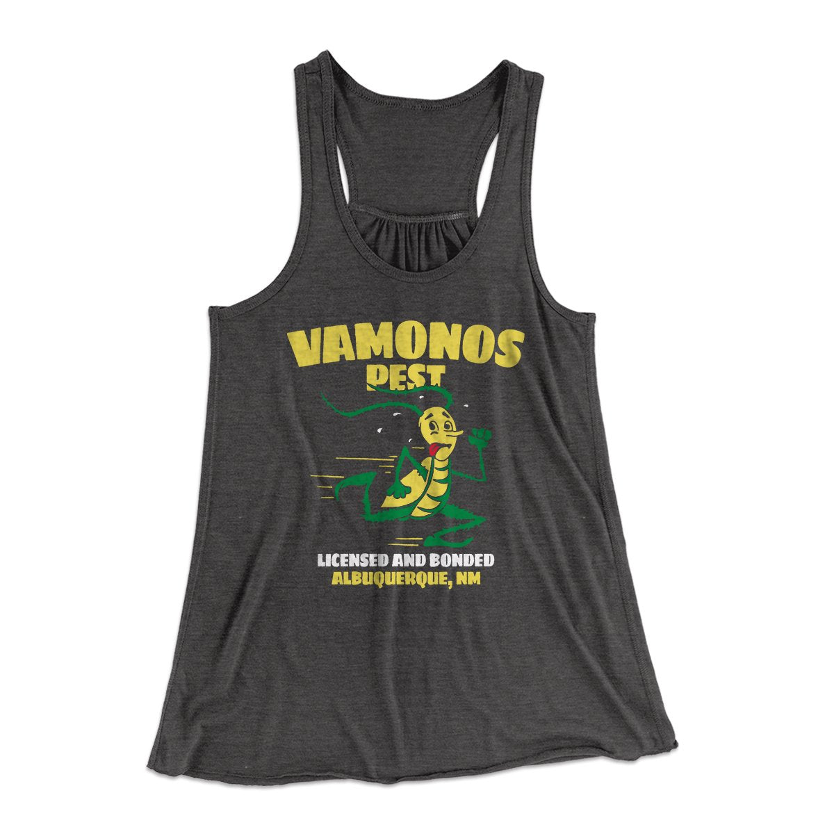 Vamonos Pest Control Women's Flowey Tank Top Dark Grey Heather | Funny Shirt from Famous In Real Life
