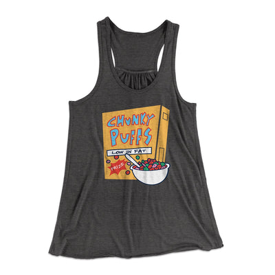 Chunky Puffs Cereal Women's Flowey Tank Top Dark Grey Heather | Funny Shirt from Famous In Real Life