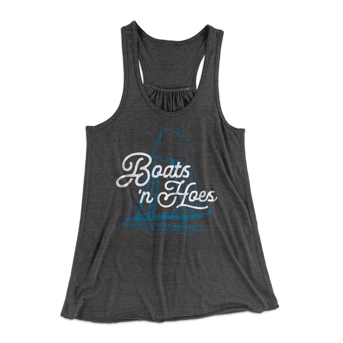 Boats 'N Hoes Women's Flowey Tank Top Dark Grey Heather | Funny Shirt from Famous In Real Life
