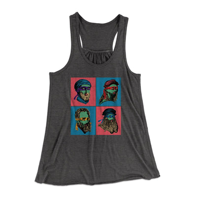 Teenage Mutant Ninja Artists Women's Flowey Tank Top Dark Grey Heather | Funny Shirt from Famous In Real Life