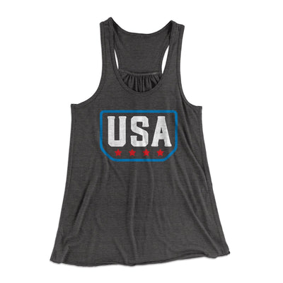 USA Badge Logo Women's Flowey Tank Top Dark Grey Heather | Funny Shirt from Famous In Real Life