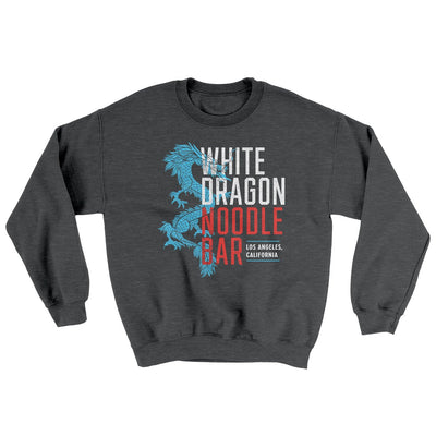 White Dragon Noodle Bar Ugly Sweater Dark Grey Heather | Funny Shirt from Famous In Real Life