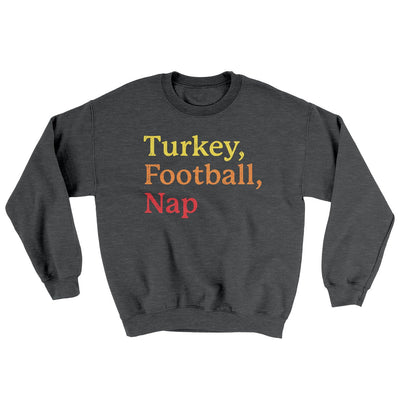 Turkey, Football, Nap Ugly Sweater Dark Heather | Funny Shirt from Famous In Real Life