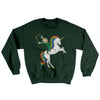 Leprechaun Unicorn Jockey Ugly Sweater Forest Green | Funny Shirt from Famous In Real Life
