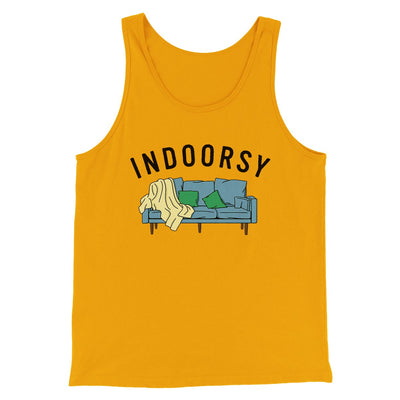 Indoorsy Men/Unisex Tank Top Gold | Funny Shirt from Famous In Real Life