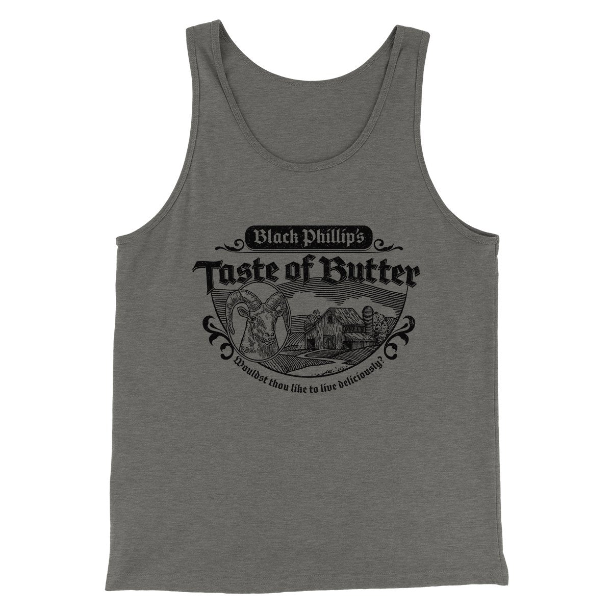Black Phillip's Taste Of Butter Funny Movie Men/Unisex Tank Top Grey TriBlend | Funny Shirt from Famous In Real Life