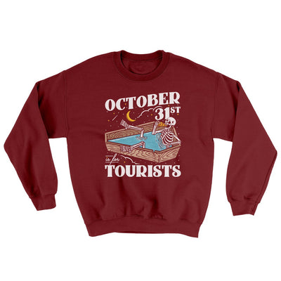 October 31st Is For Tourists Ugly Sweater Maroon | Funny Shirt from Famous In Real Life