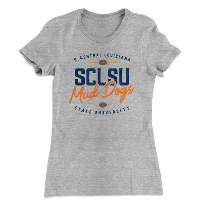 SCLSU Mud Dogs Football Women's T-Shirt Heather Gray | Funny Shirt from Famous In Real Life