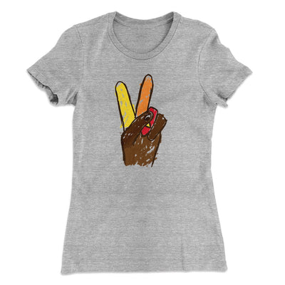 Peace Sign Hand Turkey Funny Thanksgiving Women's T-Shirt Heather Grey | Funny Shirt from Famous In Real Life