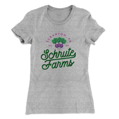 Schrute Farms Women's T-Shirt Heather Gray | Funny Shirt from Famous In Real Life