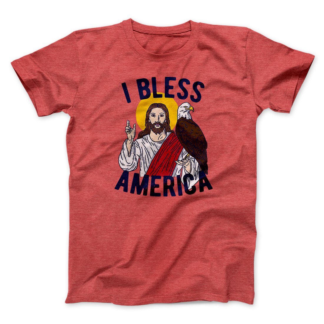 I Bless America Men/Unisex T-Shirt Heather Red | Funny Shirt from Famous In Real Life