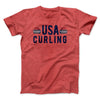 USA Curling Men/Unisex T-Shirt Heather Red | Funny Shirt from Famous In Real Life