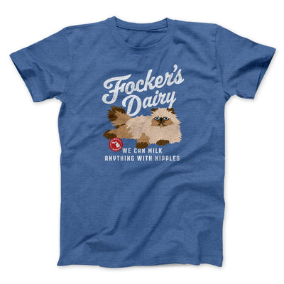 Focker's Dairy Funny Movie Men/Unisex T-Shirt Heather True Royal | Funny Shirt from Famous In Real Life