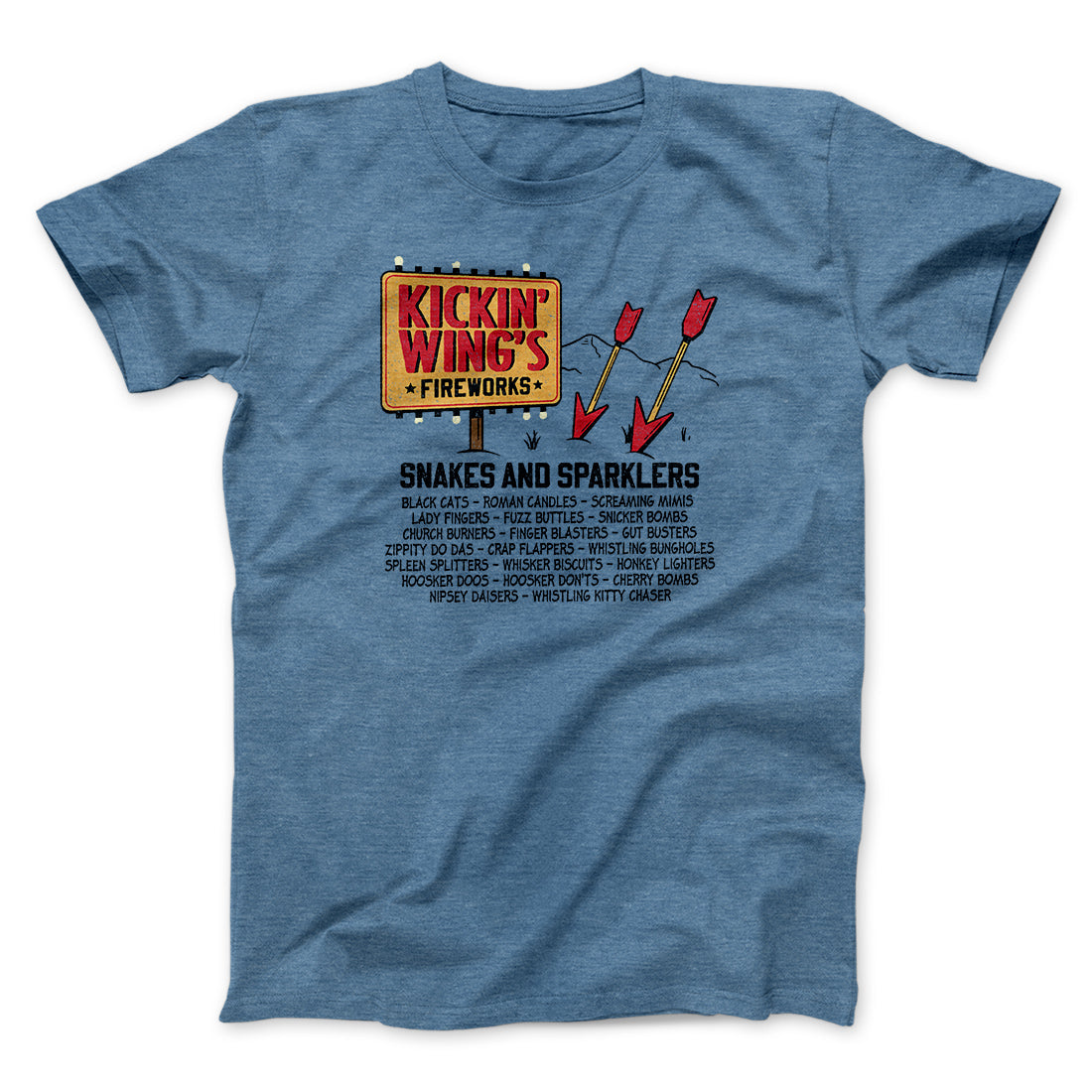 Kickin' Wing's Fireworks Funny Movie Men/Unisex T-Shirt Heather Slate | Funny Shirt from Famous In Real Life