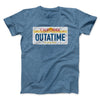 Outatime License Plate Funny Movie Men/Unisex T-Shirt Heather Slate | Funny Shirt from Famous In Real Life