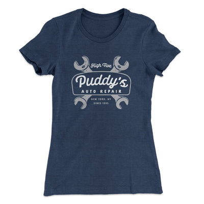 Puddy's Auto Repair Women's T-Shirt Indigo | Funny Shirt from Famous In Real Life
