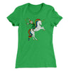 Leprechaun Unicorn Jockey Women's T-Shirt Kelly Green | Funny Shirt from Famous In Real Life