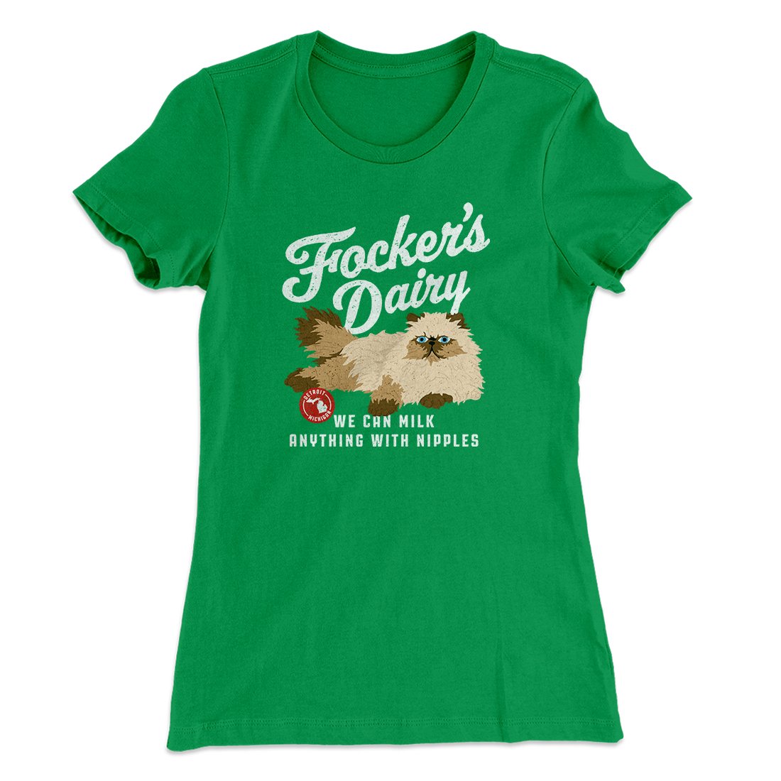 Focker's Dairy Women's T-Shirt Kelly Green | Funny Shirt from Famous In Real Life